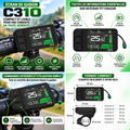 Infographie de l’écran de guidon Geeko C310 pour vélo électrique, avec écran TFT couleur de 2,4 pouces, affichage de la vitesse, du niveau d’assistance, de la batterie et de la distance parcourue, commandes intégrées et dimensions de fixation.