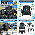 Infographie de l’écran de guidon Geeko C810 pour vélo électrique, avec écran TFT couleur de 3 pouces, affichage de la vitesse, du niveau d’assistance, de la batterie et de la distance parcourue, commandes déportées et dimensions de montage.
